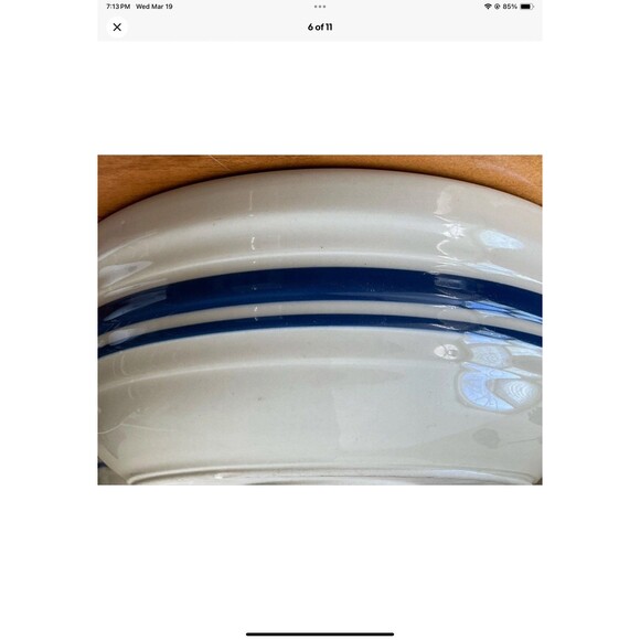 Roseville Ohio Friendship Pottery Nebraska Ivory/Blue Stripe Pasta Serving Bowls - Picture 6 of 11